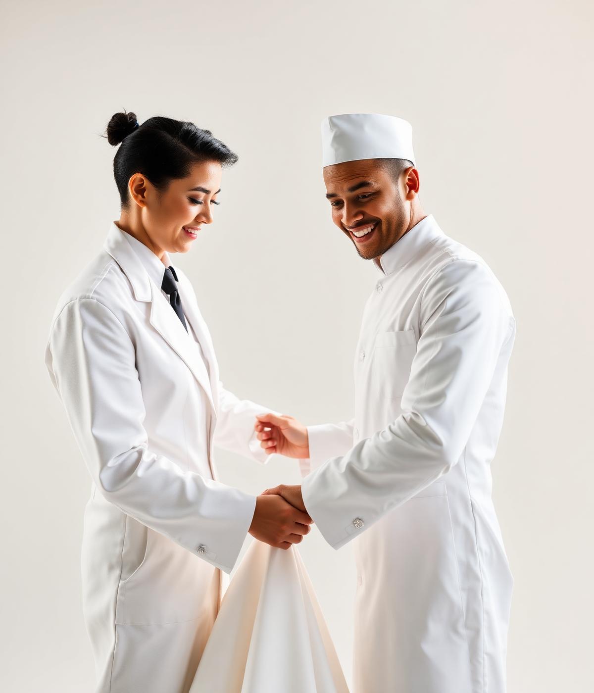 Staff inspecting a wedding gown