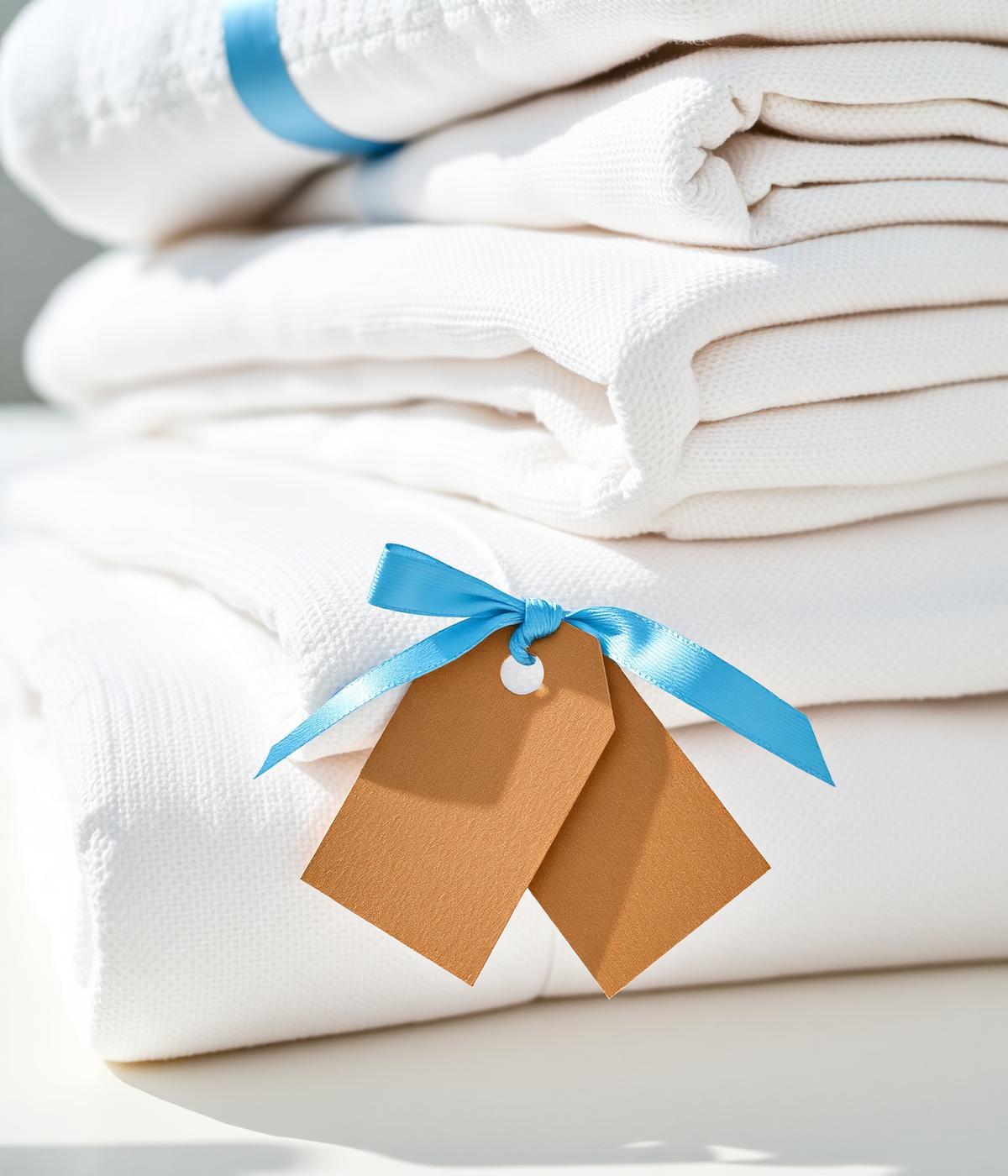 Folded linens with premium tags